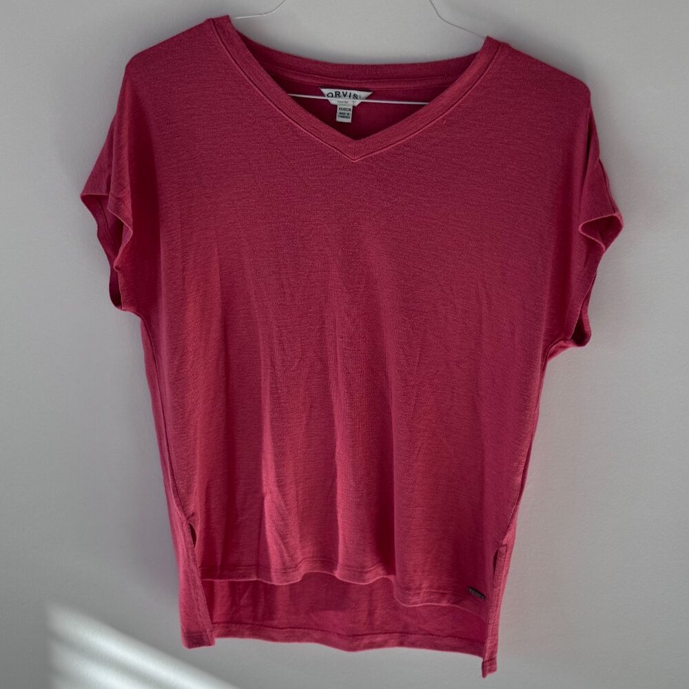 Orvis Pink V-Neck Lightweight Short Sleeve Top | Soft Blend